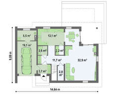 Проект коттеджа с мансардой и гаражом с левой стороны