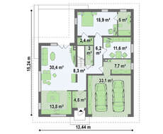 Проект коттеджа с фасадными окнами на мансарде