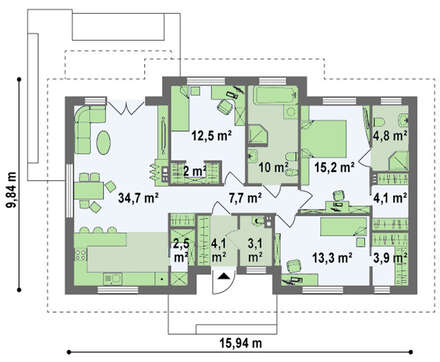 Проект классического одноэтажного коттеджа