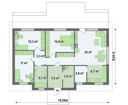 Проект простого элегантного одноэтажного коттеджа
