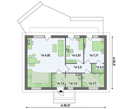 Проект одноэтажного экономичного и функционального коттеджа