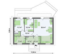 Проект одноэтажного экономичного и функционального коттеджа