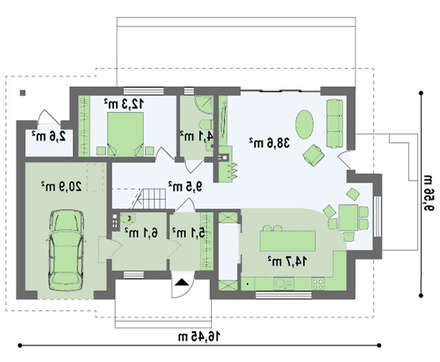 Проект коттеджа с двускатной кровлей и гаражом