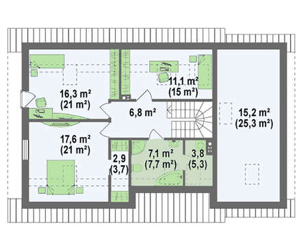Проект коттеджа с двускатной кровлей и гаражом