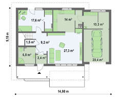 Проект яркого коттеджа с большой террасой на втором этаже