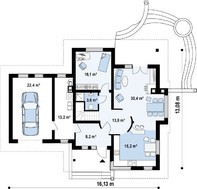 Проект просторного коттеджа сложной формы