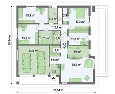 Проект коттеджа с многоскатной крышей и открытой мансардой