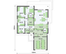 Уютный одноэтажный дом в классическом стиле с фронтальным гаражом