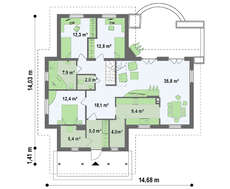 Проект одноэтажного коттеджа с помещением для мансарды