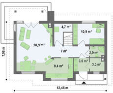 Проект классического дома с большой комнатой на первом этаже