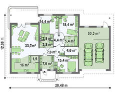 Проект одноэтажного дома с гаражом в классическом стиле