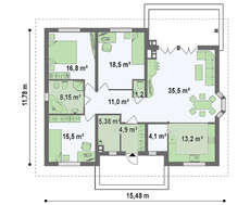 Проект одноэтажного дома с фасадом из кирпича