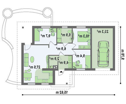 Проект стильного одноэтажного коттеджа с гаражом