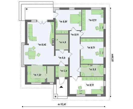 Проект стильного, просторного современного одноэтажного дома