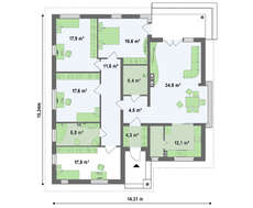Проект стильного, просторного современного одноэтажного дома