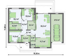 Проект одноэтажного классического коттеджа с гаражом