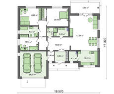Проект коттеджа с фронтальным гаражом для двух автомобилей