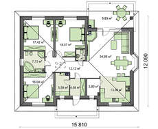 Популярный проект дома с эркером и камином