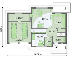 Проект большого коттеджа с мансардой, гаражом на две машины