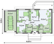 Проект комфортного уютного одноэтажного коттеджа с гаражом