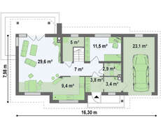 Проект экономичного дома с мансардой и гаражом