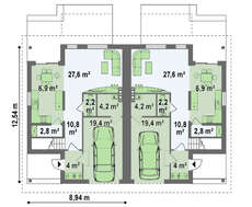Проект двухэтажного коттеджа на две семьи с гаражом