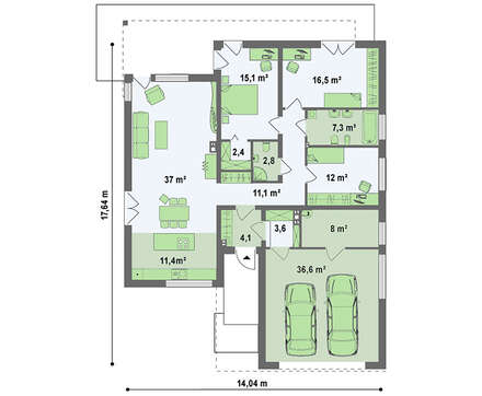 Проект дома хай-тек с гаражом на две машины Проект дома хай-тек с гаражом на две машины