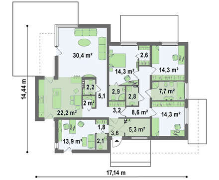 Проект одноэтажного дома в стиле хай - тек