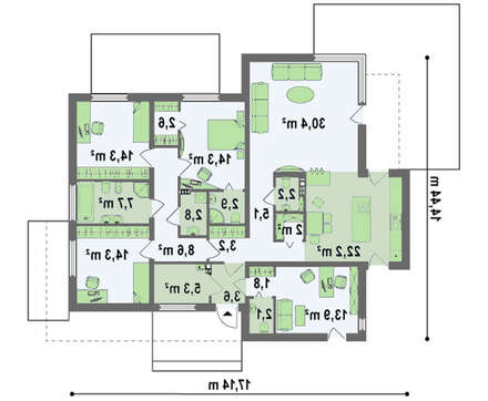 Проект одноэтажного дома в стиле хай - тек