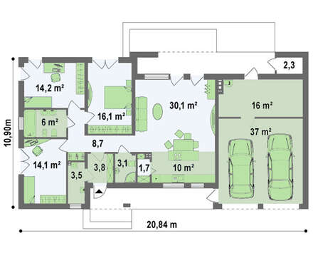 Проект дома хай тек с гаражом на два авто