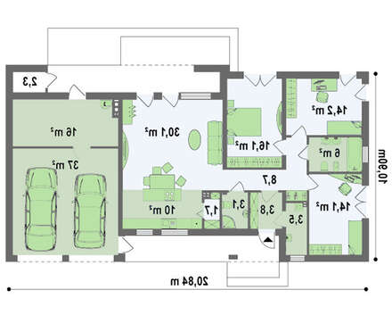 Проект дома хай тек с гаражом на два авто