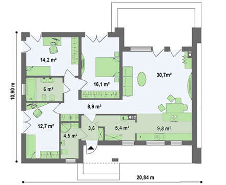 Проект одноэтажного дома модерн