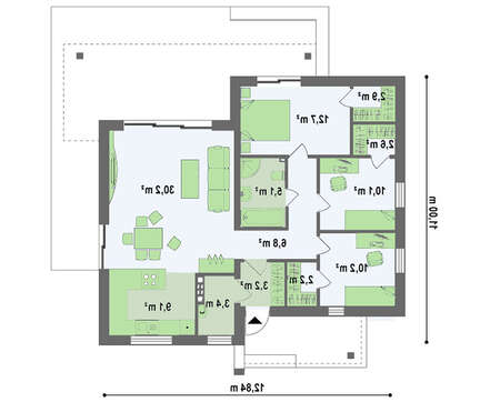 Проект современного одноэтажного коттеджа