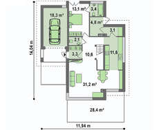 Проект двухэтажного дома с пристроенным гаражом