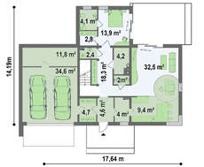 Проект коттеджа в стиле модерн с гаражом для двух авто