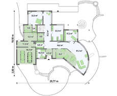 Проект большого оригинального особняка с гаражом на две машины