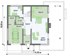 Простой проект двухэтажного дома со встроенным гаражом