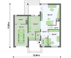 Проект 2-х этажного коттеджа с боковым гаражом