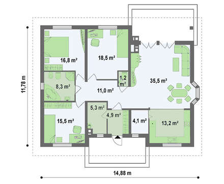 Проект популярного одноэтажного дома 4M011 в каркасном исполнении
