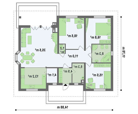 Проект популярного одноэтажного дома 4M011 в каркасном исполнении