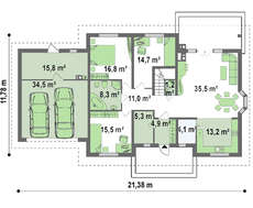 Проект большого красивого дома с гаражом на 2 машины, мансардой, балконом