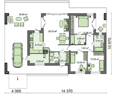 Проект небольшого одноэтажного стильного дома хай - тек с гаражом на одну машину