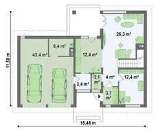 Проект классического 2х этажного дома с гаражом на два автомобиля