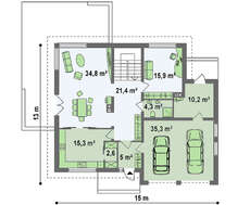Проект двухэтажного коттеджа с эркером над гаражом