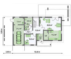 Проект двухэтажного загородного коттеджа с большой террасой