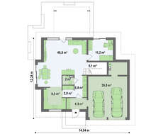 Проект дома с красивыми окнами и гаражом для двух автомобилей