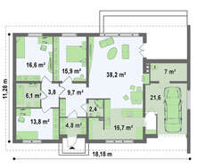 Проект комфортного одноэтажного особняка на две семьи с гаражом