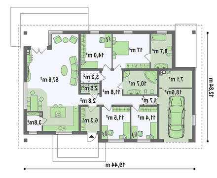 Проект классического одноэтажного коттеджа с мансардой, кирпичным фасадом и гаражом