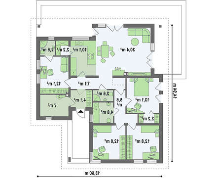 Одноэтажный дом по типу 4M174 без гаража