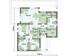 Одноэтажный дом по типу 4M174 без гаража